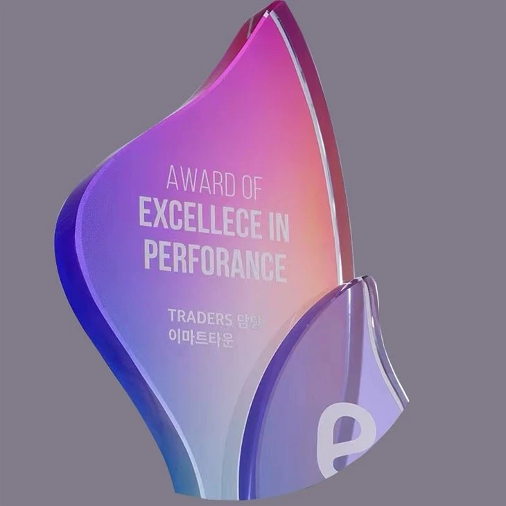 Colorful Leaf-Shaped Crystal Trophy