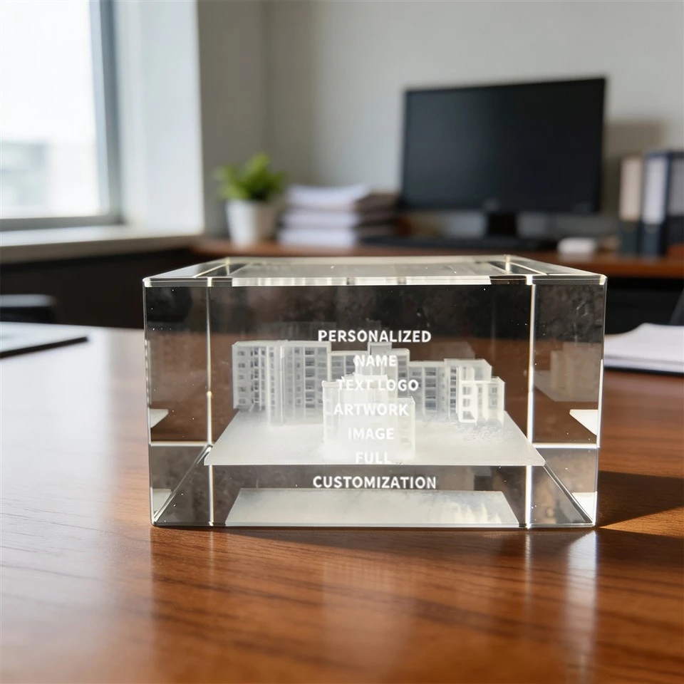 3D graviruoto kristalo architektūros pastato apdovanojimas