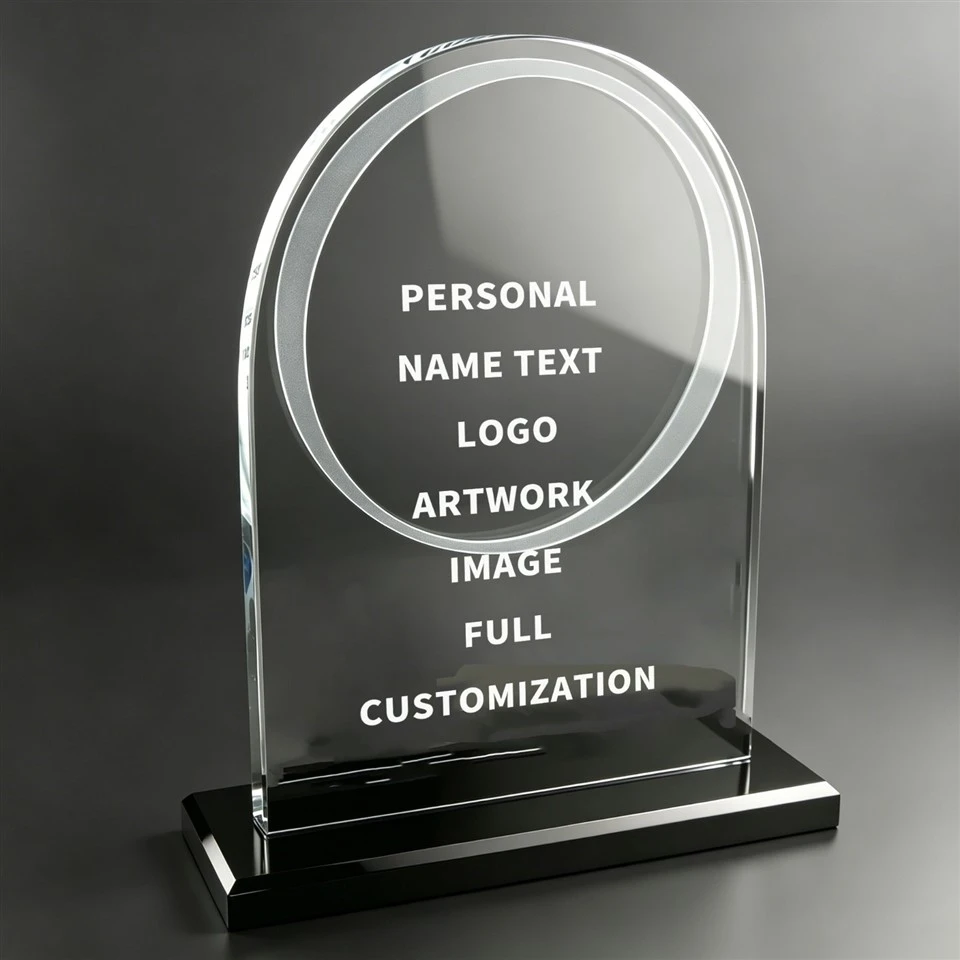 Arched Crystal Award Trophy With Black Base factory