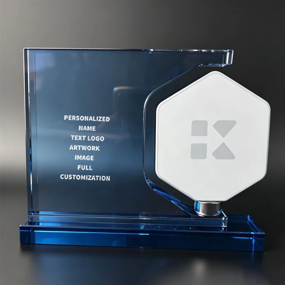Custom Octagon Badge Crystal Desk Trophy suppliers
