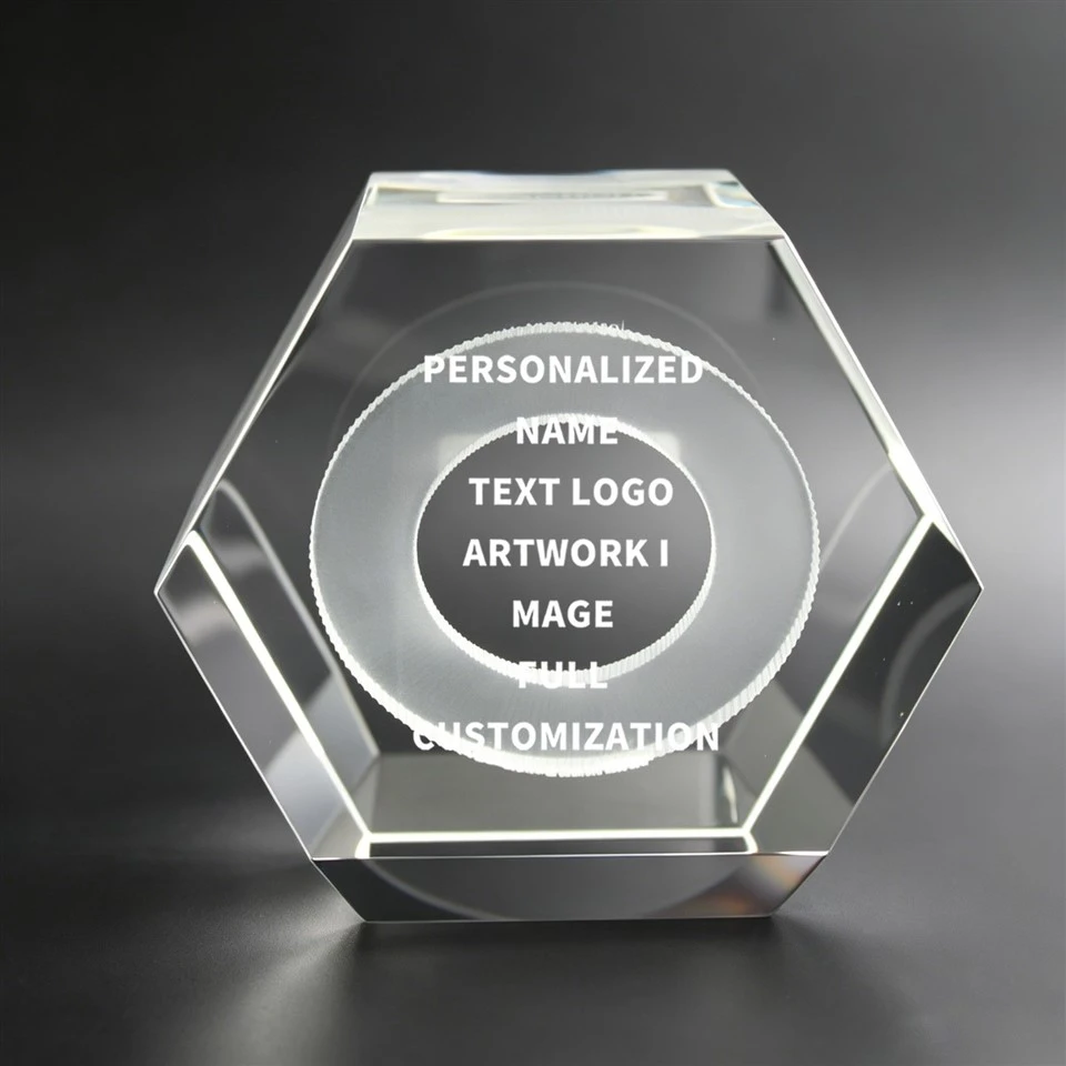 Hexagon Frosted Circle Custom Crystal Trophy suppliers