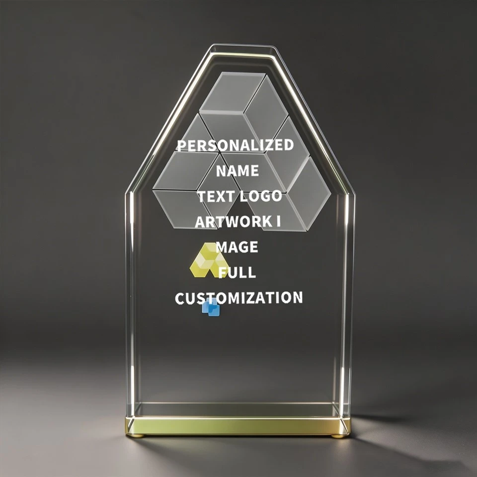 Triangular Peak Gold Trim Geometric Crystal Trophy suppliers